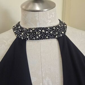 Cachet Vtg. Blk Ruched Waist, Sequin Neck Halter Dress, A Line Skirt, NWT, SZ.10